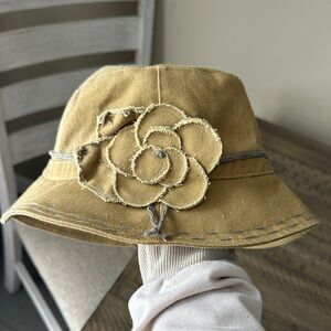 Kids Yellow Bucket Hat with Flower Accent